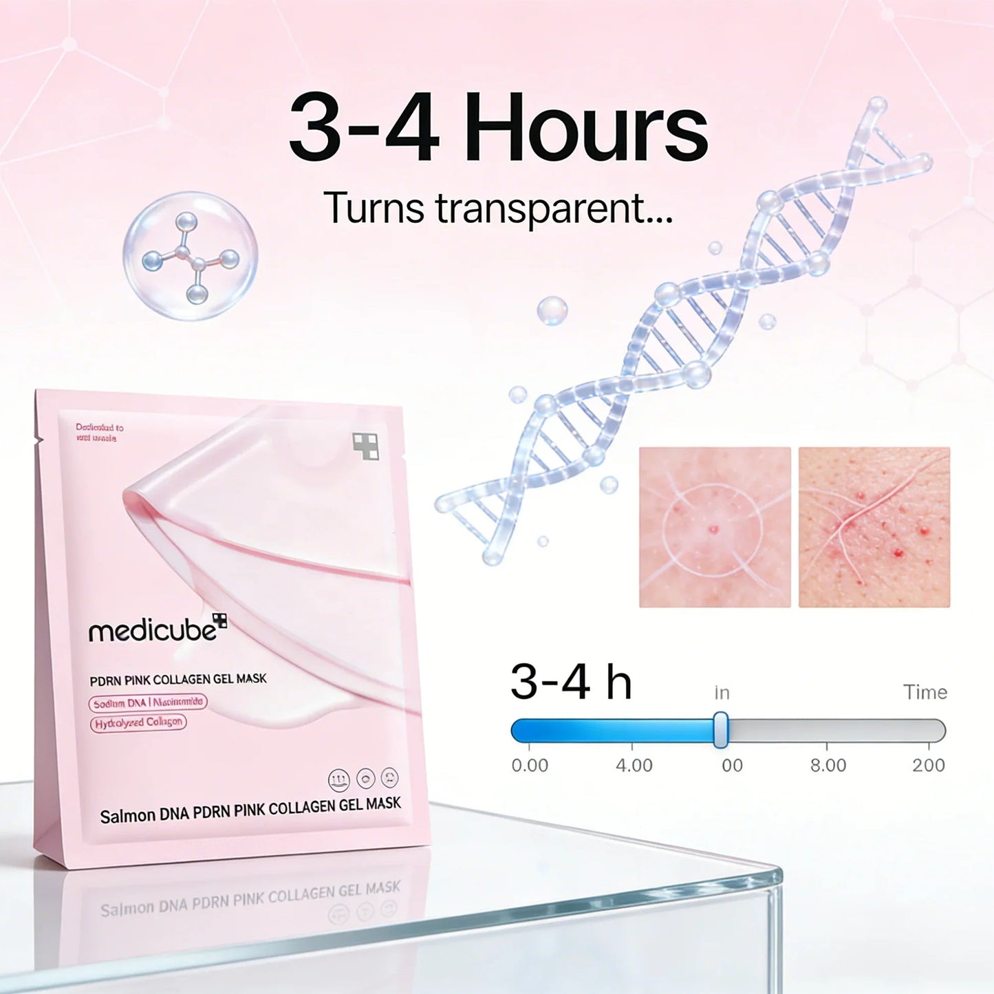 Medicube PDRN Pink Collagen Gel Mask applied on face, hydrating and nourishing skin with collagen and PDRN for a radiant glow.