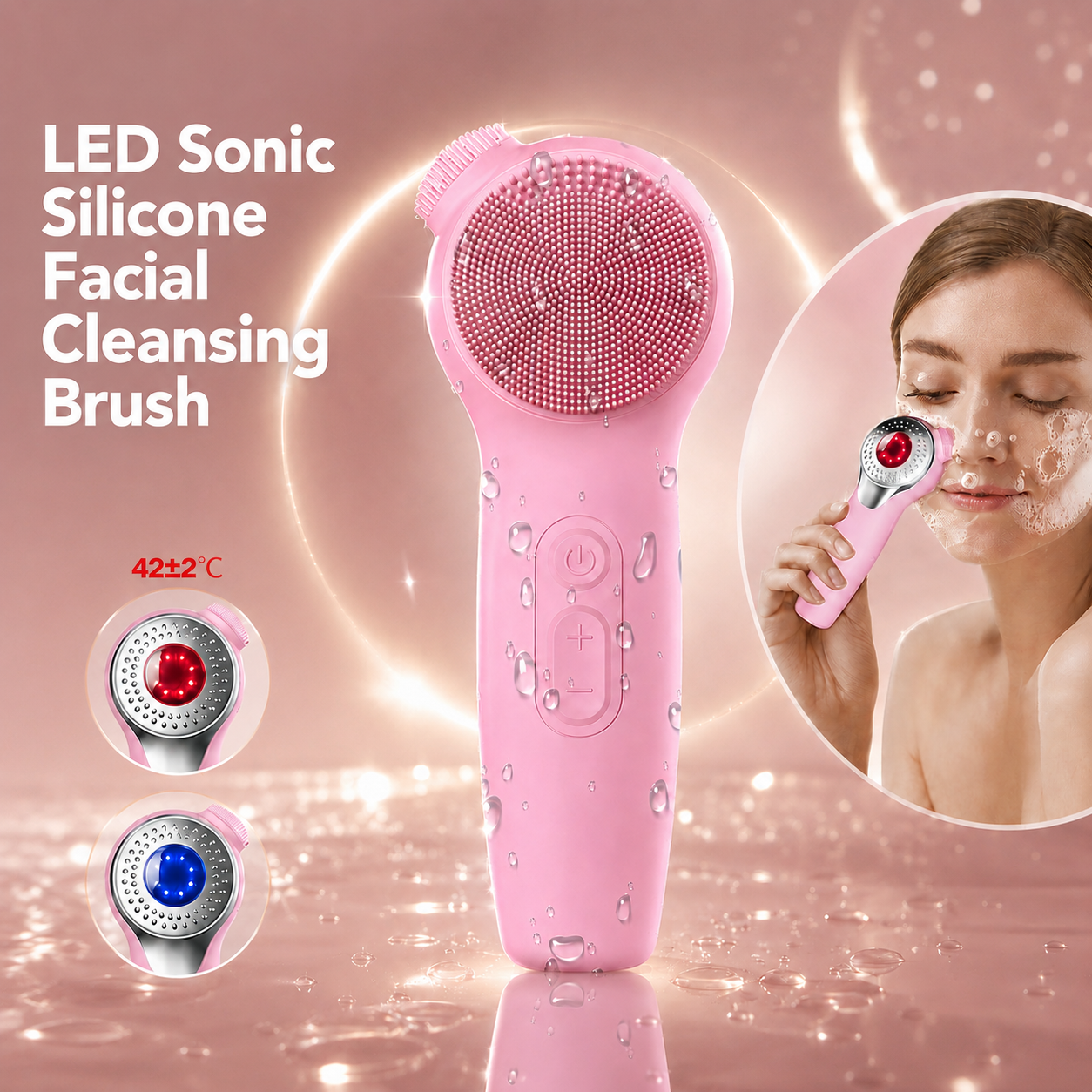 LED Sonic Silicone Facial Cleansing Brush