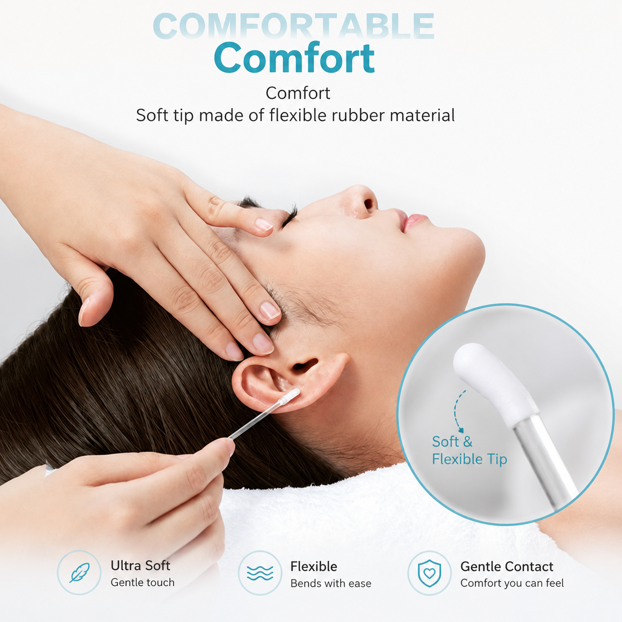 Person using a soft flexible Sticky Ear Cleaning Stick around the outer ear