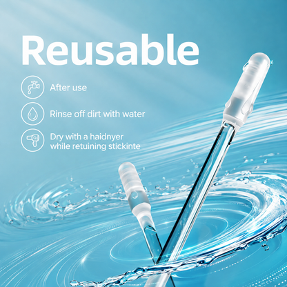 Reusable Sticky Ear Cleaning Sticks with rinse-and-dry care instructions