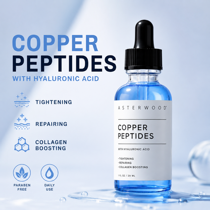 Glass dropper bottle of GHK-CU Copper Peptide Serum bys-store-3331974-226603 for anti-wrinkle and skin repair, 30ml.