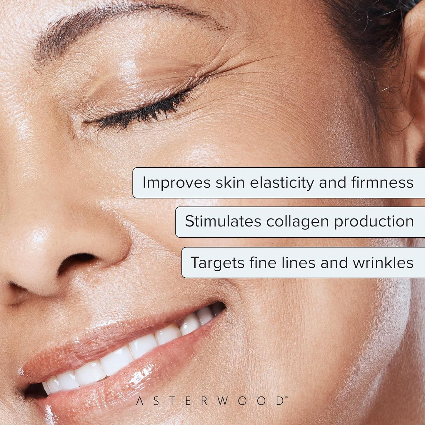 Copper Peptide Face Serum benefits graphic for elasticity, firmness and fine-line care