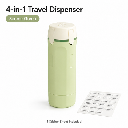 Serene Green 4-in-1 travel dispenser with sticker sheet